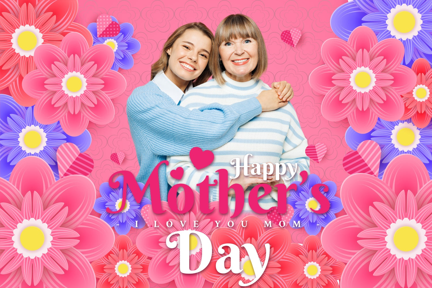 Mothers Day Photo Backdrop Vibrant Floral Happy Custom Backdrop BRP3-166