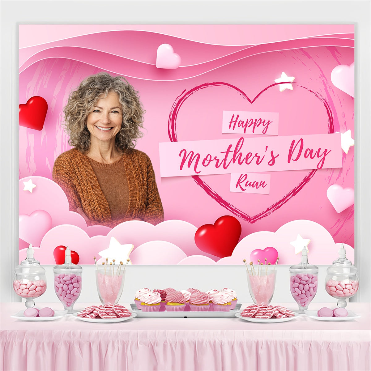 Mother's Day Backdrop Romantic Love Heart Personalized Backdrop BRP3-167