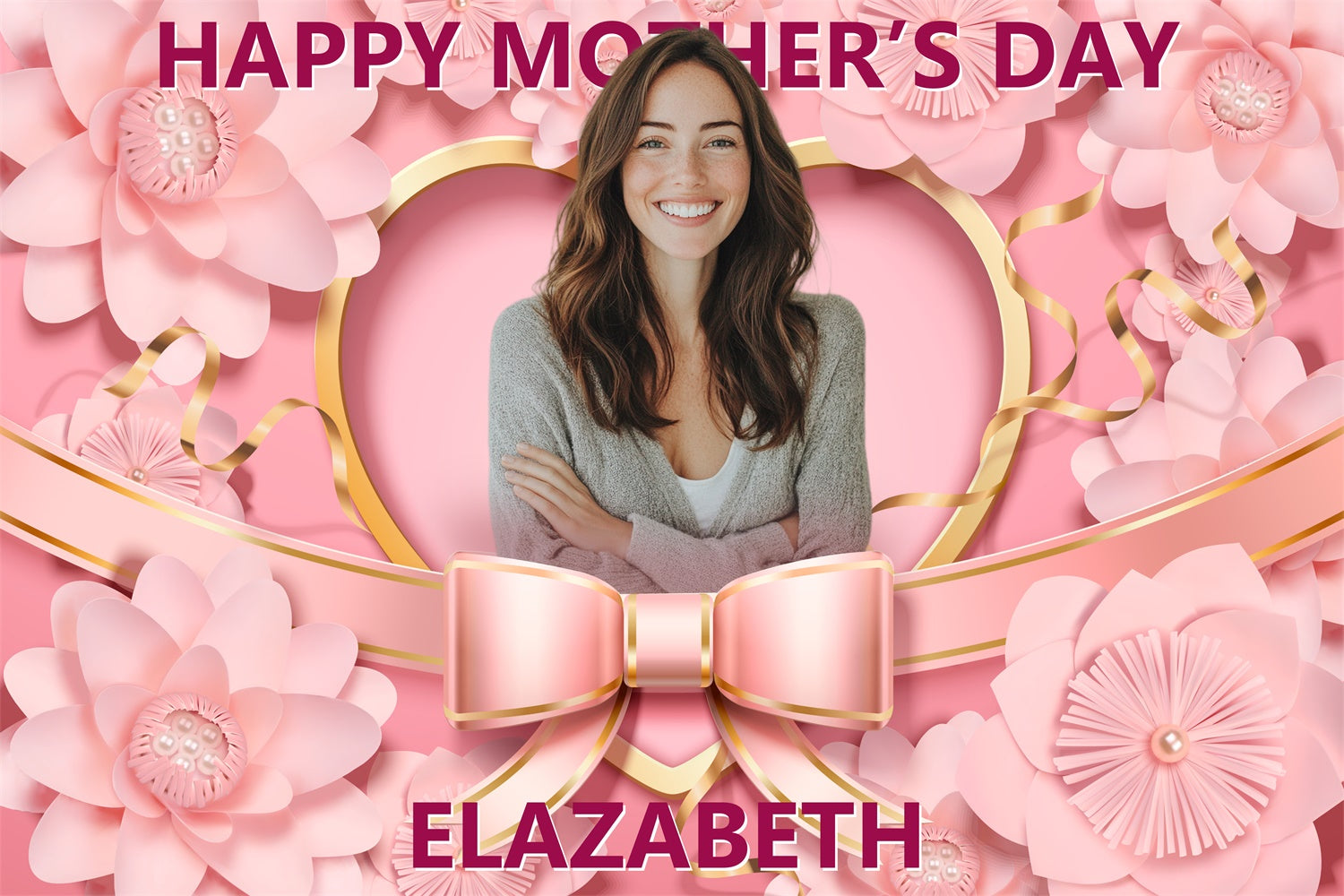 Mothers Day Photo Backdrop Luxury Floral Ribbon Custom Backdrop BRP3-168