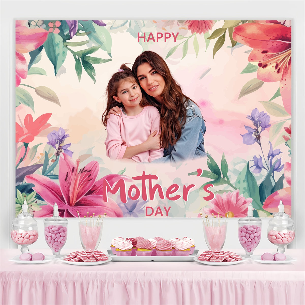 Mothers Day Backdrops Dreamy Pastel Floral Personalized Backdrop BRP3-169