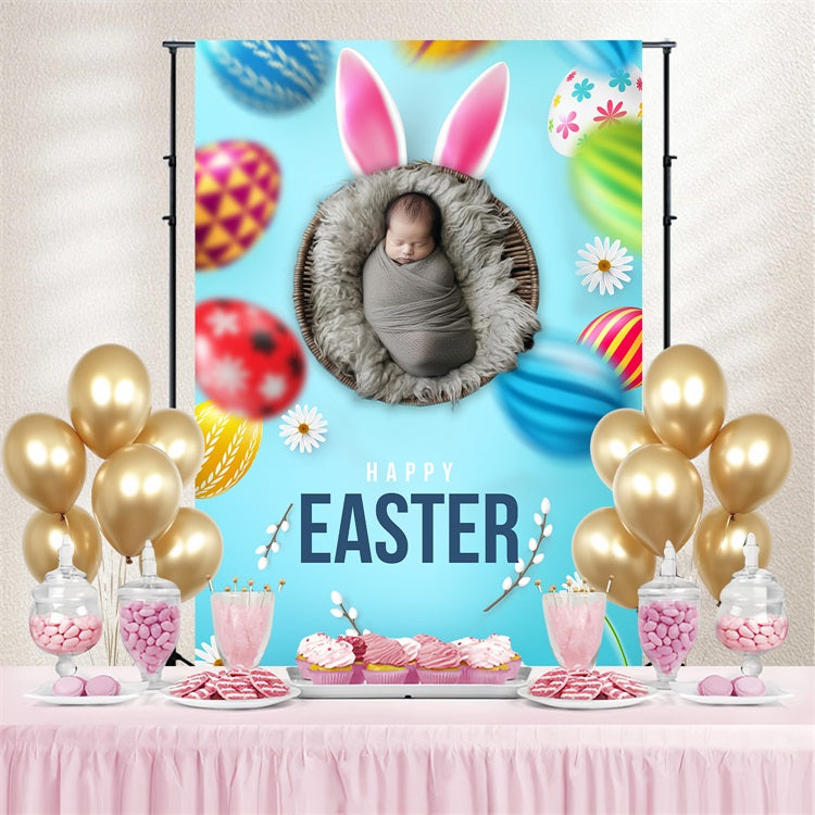 Easter Photo Backdrop Floral Bunny Egg Customized Backdrop BRP3-174