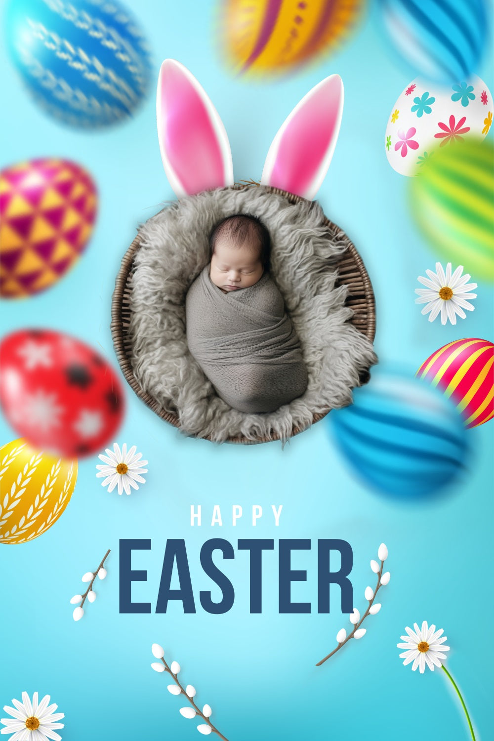 Easter Photo Backdrop Floral Bunny Egg Customized Backdrop BRP3-174