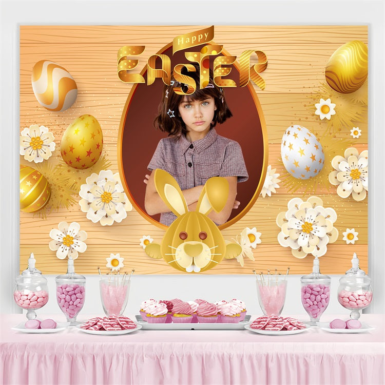 Easter Themed Backdrop Golden Bunny Decoration Personalised Backdrop BRP3-179