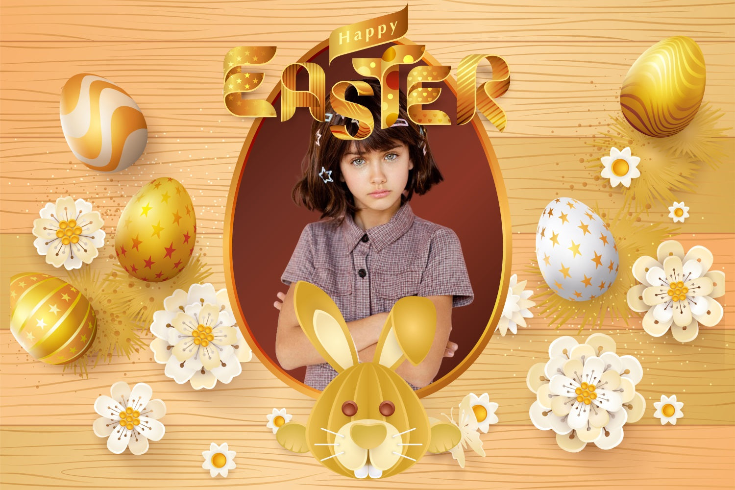 Easter Themed Backdrop Golden Bunny Decoration Personalised Backdrop BRP3-179