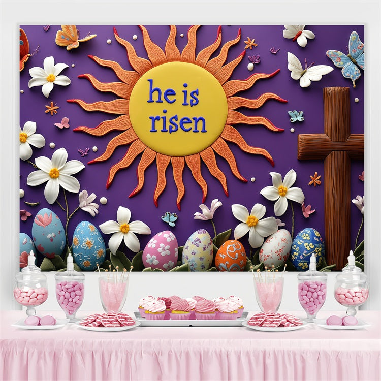 Backdrop For Easter Sunburst Cross Floral Custom Backdrop BRP3-181