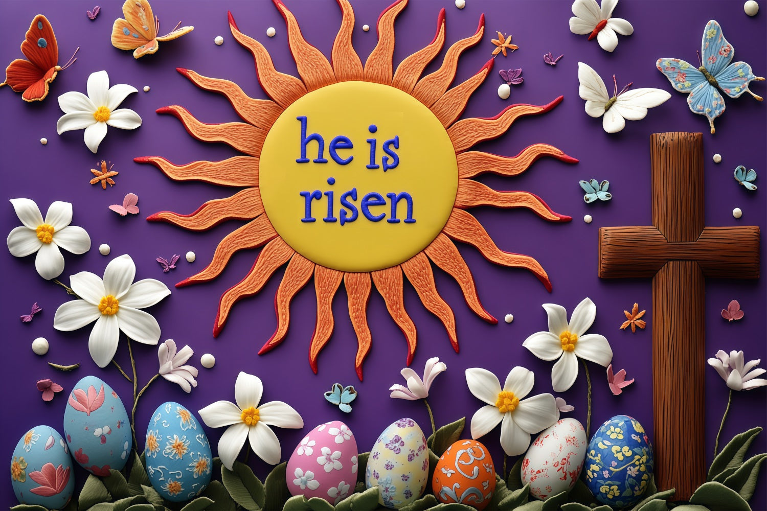 Backdrop For Easter Sunburst Cross Floral Custom Backdrop BRP3-181