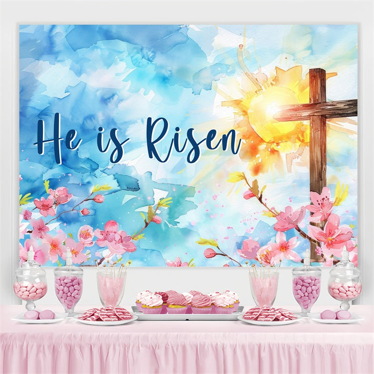 Christian Easter Backdrop Watercolor Cross Floral Personalised Backdrop BRP3-183