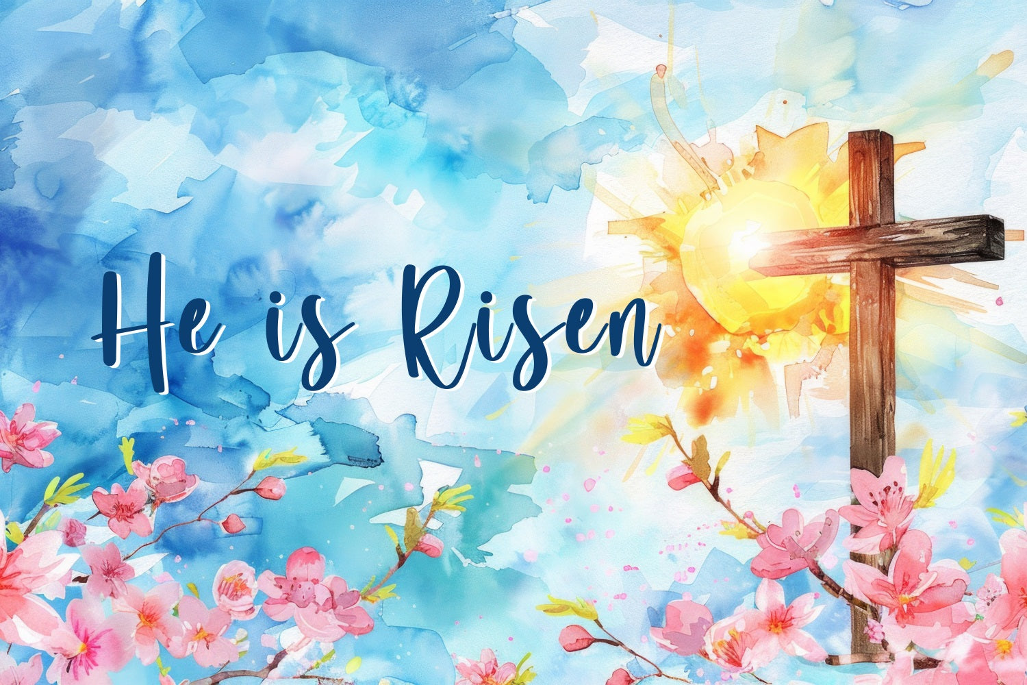 Christian Easter Backdrop Watercolor Cross Floral Personalised Backdrop BRP3-183