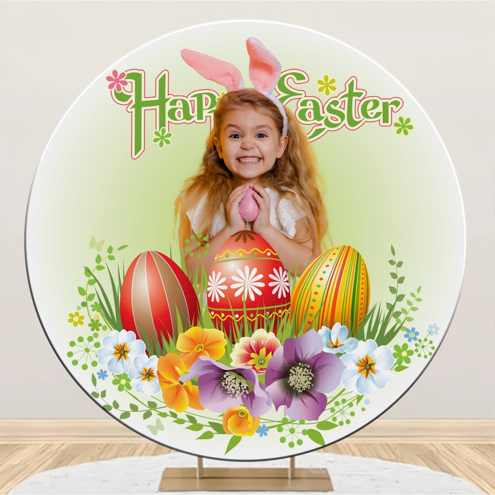 Backdrops Easter Egg Hunt Flowers Custom Round Backdrop BRP3-189