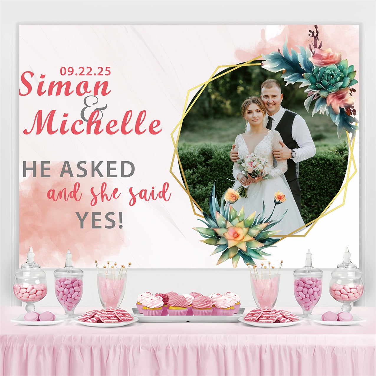 Photo Backdrop Wedding Succulent Love Personalized Backdrop BRP3-196