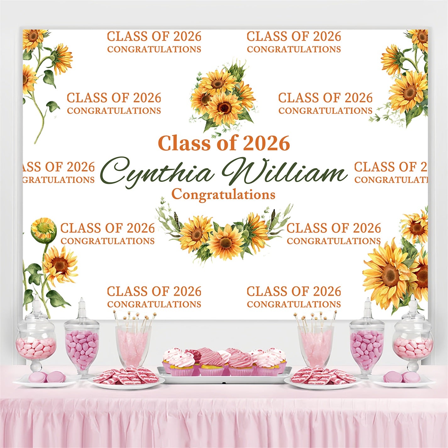 Personalized Graduation Backdrops Chic Sunflower Graduation Party Backdrop BRP3-20