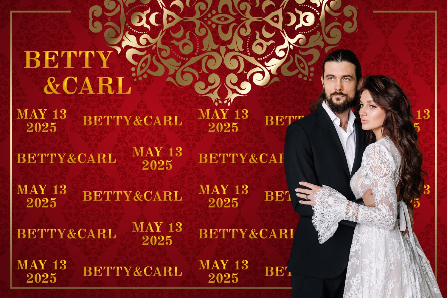 Wedding Backdrop Royal Red Step Repeat Personalized Backdrop BRP3-200