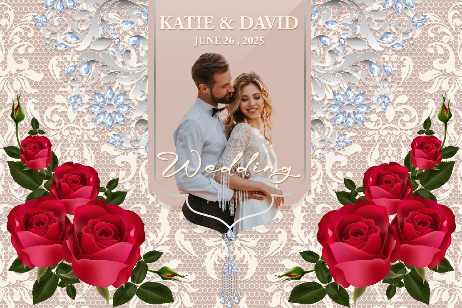 Wedding Backdrop Decoration Ideas Lace Rose Crystal Customized Backdrop BRP3-204