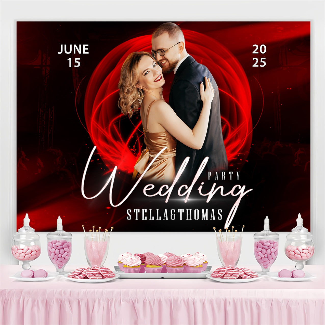 Wedding Backdrop Red Spotlight Party Personalised Backdrop BRP3-205