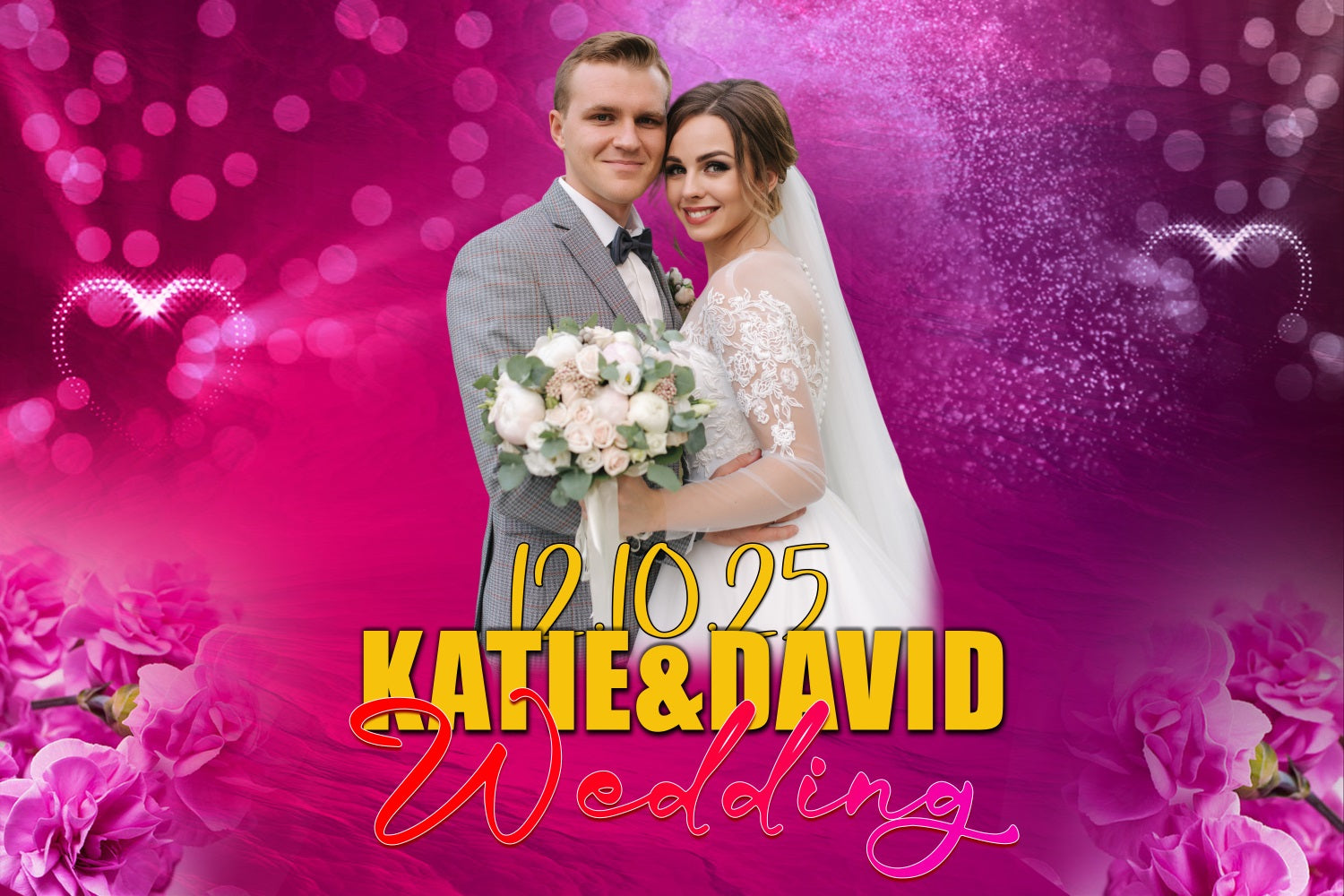 Elegant Wedding Backdrop Pink Hearts Floral Custom Backdrop BRP3-207