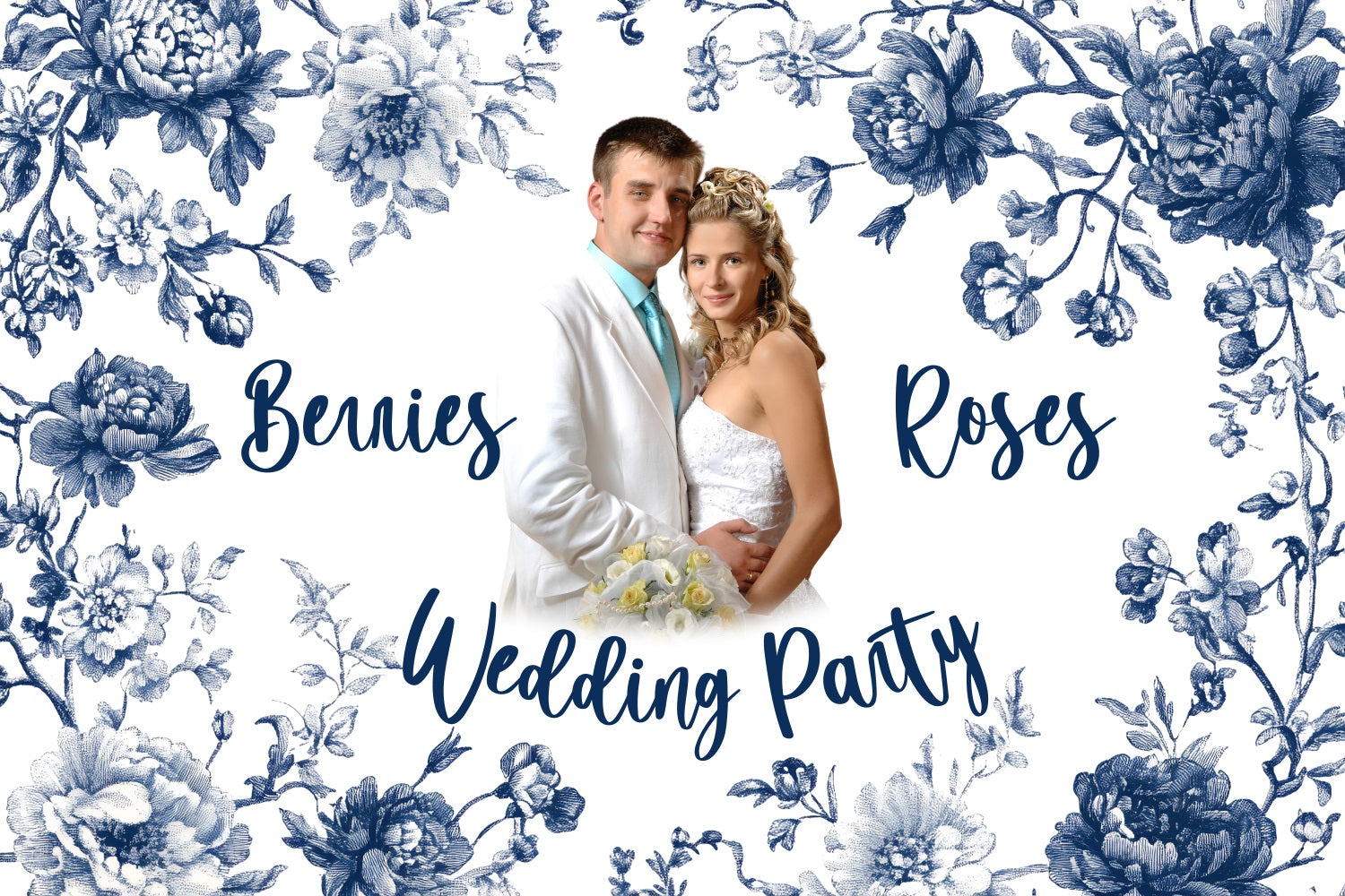 Wedding Backdrops Ideas Blue Ink Floral Personalised Backdrop BRP3-209