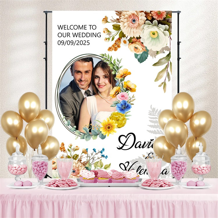 Wedding Floral Backdrop Floral Border Party Personalized Backdrop BRP3-214
