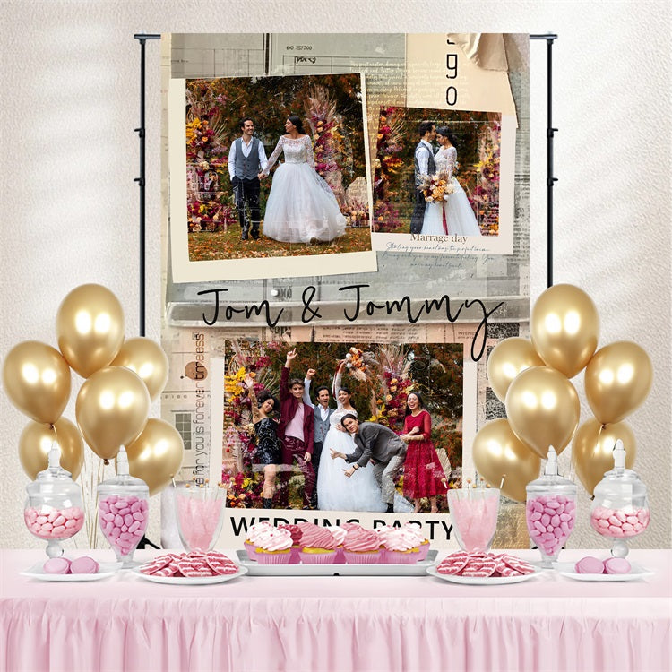 Wedding Photo Backdrop Ideas Vintage Newspaper Customized Backdrop BRP3-216