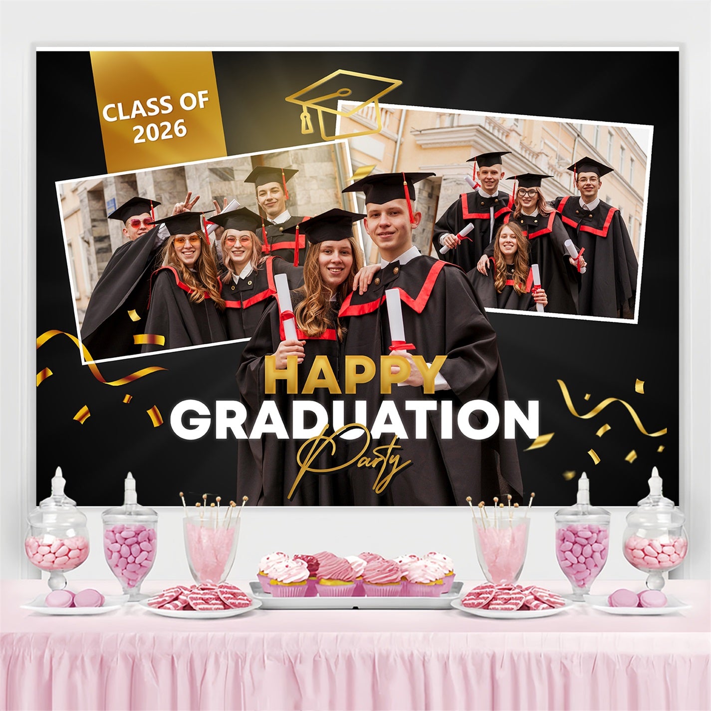 Graduation Picture Backdrop Black Festive Customized Party Graduation Backdrop BRP3-233