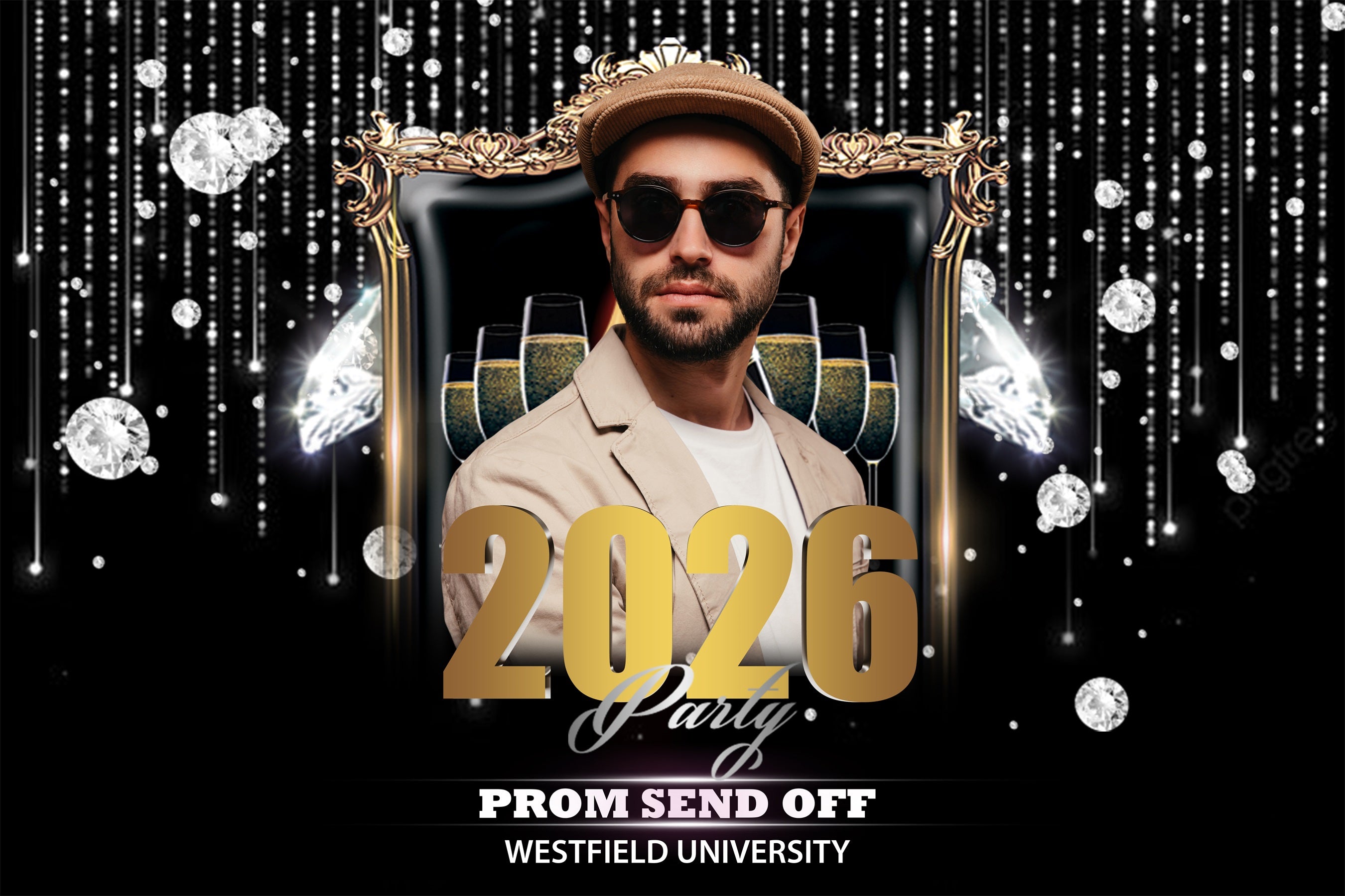 Graduation Photo Backdrop Ideas Diamond Champagne 2026 Personalised Party Graduation Backdrop BRP3-238