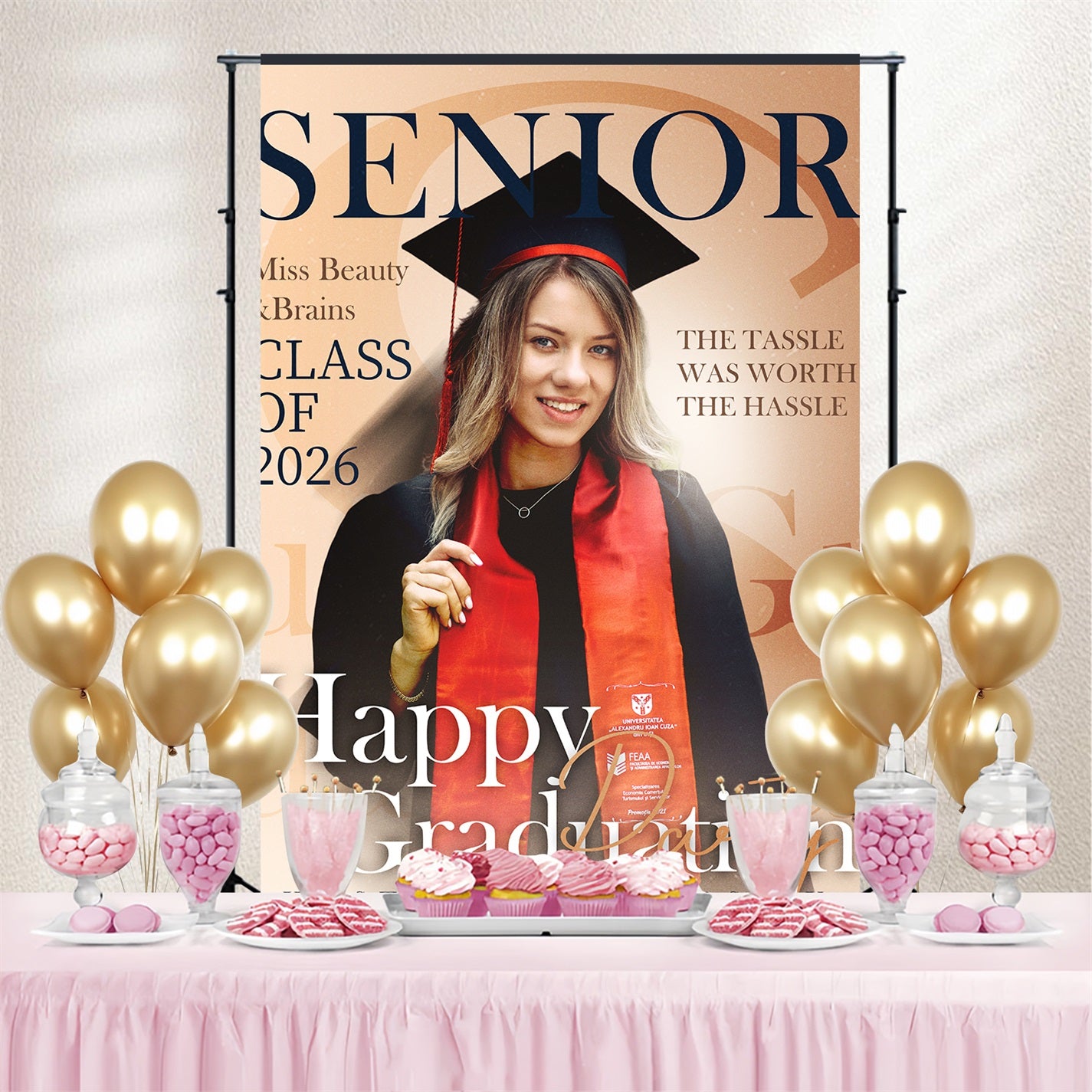 Graduated Backdrop Beauty Brains Custom Party Graduation Backdrop BRP3-239