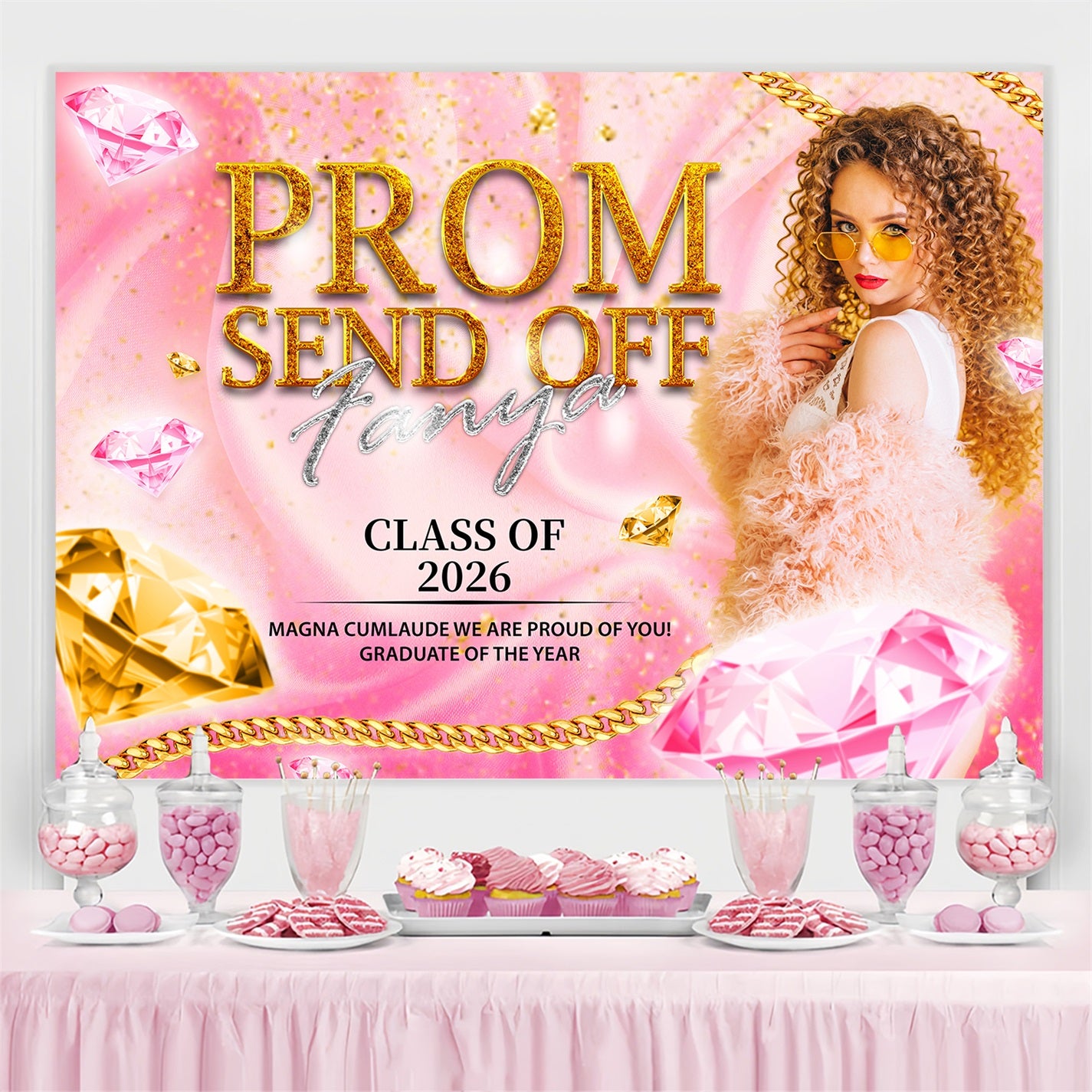 Prom Backdrop Glitter Diamonds Personalised Party Graduation Backdrop BRP3-242