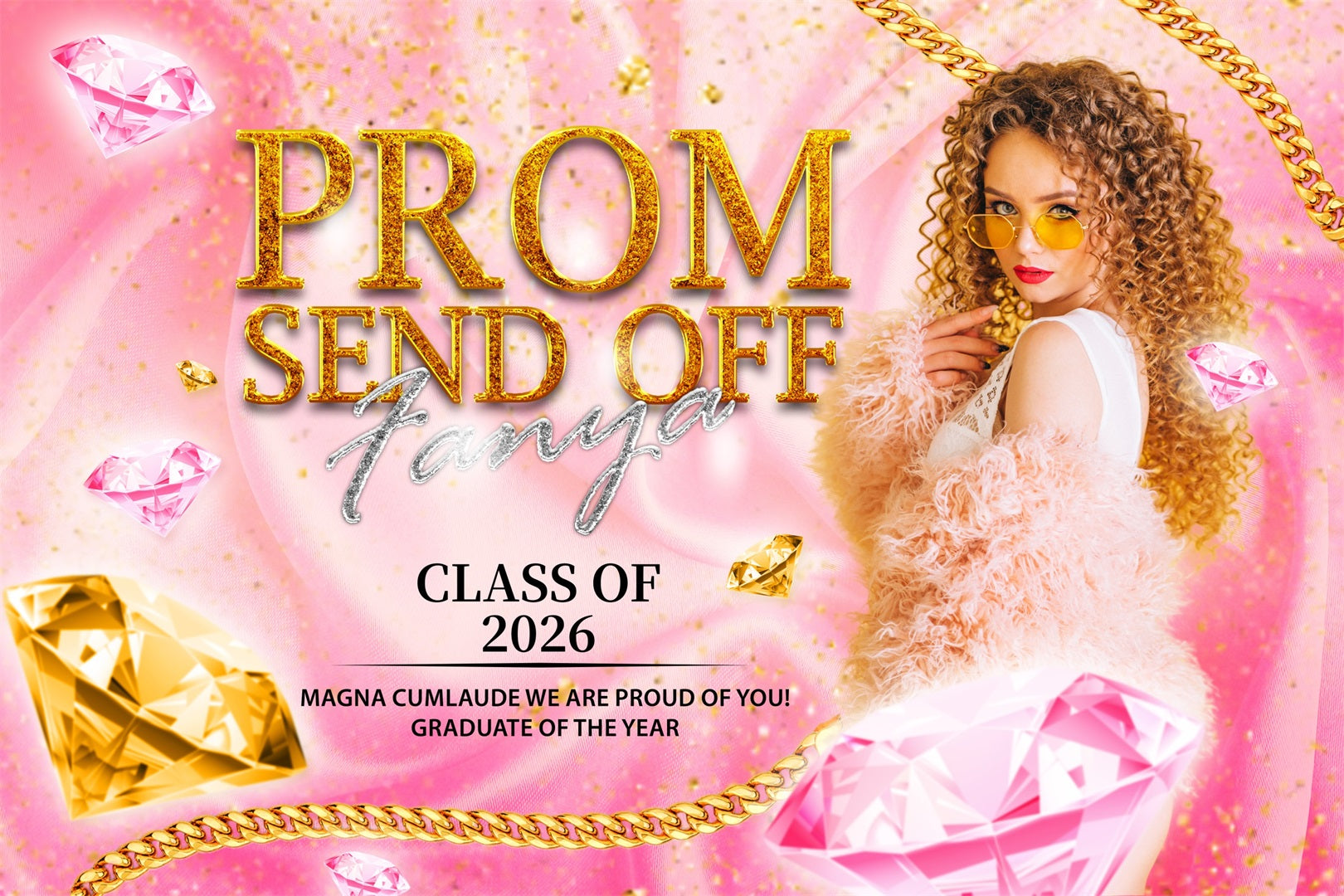 Prom Backdrop Glitter Diamonds Personalised Party Graduation Backdrop BRP3-242