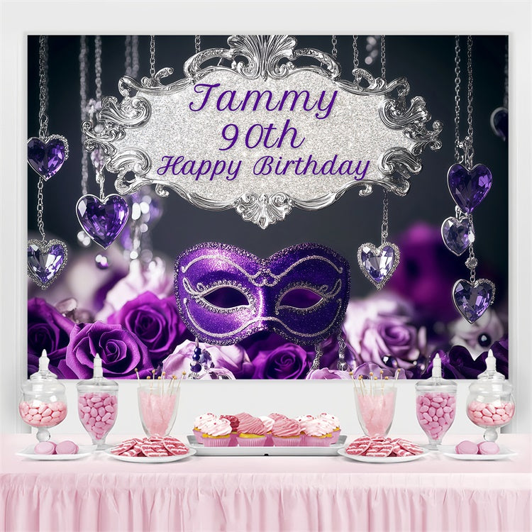 Custom Happy Birthday Backdrop Glamorous Purple Mask Backdrop BRP3-244