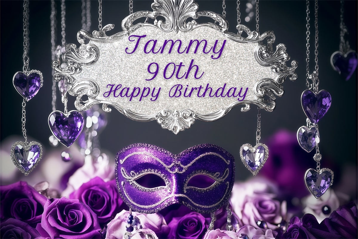 Custom Happy Birthday Backdrop Glamorous Purple Mask Backdrop BRP3-244