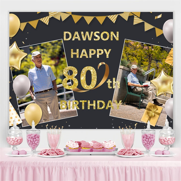 Custom Made Birthday Backdrops Golden Balloon Banner 80th Backdrop BRP3-249