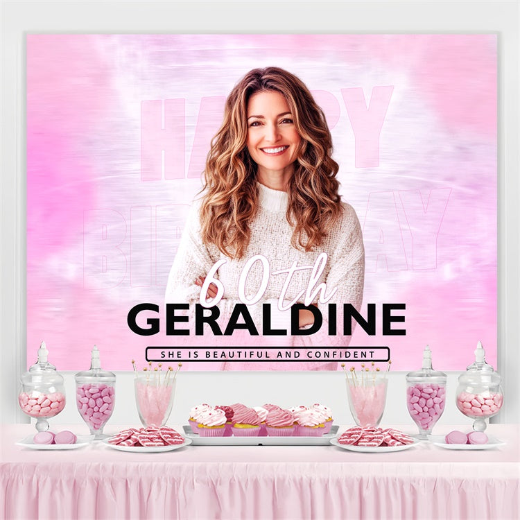 Personalized 60th Birthday Backdrop Soft Pink Elegant Backdrop BRP3-254