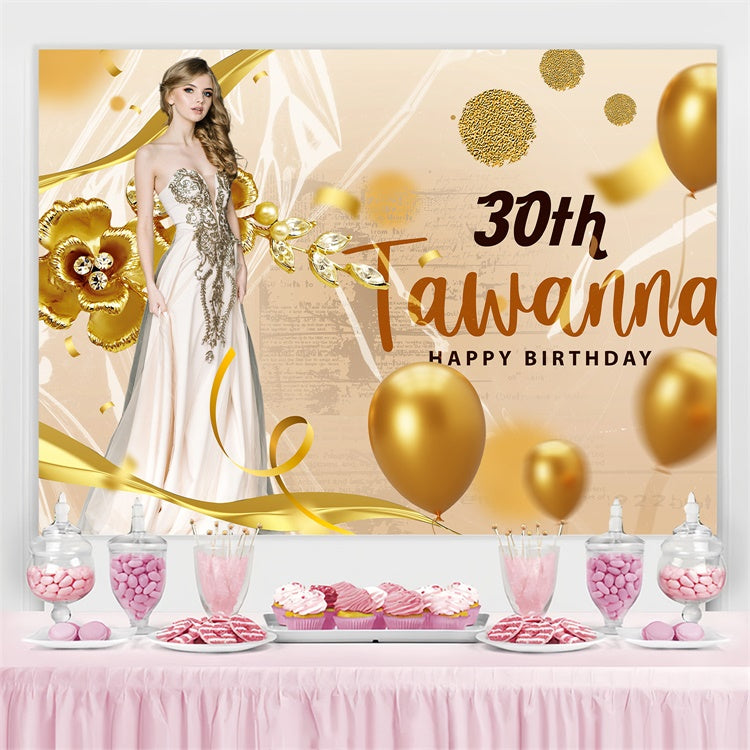 Customized Birthday Backdrop Elegant Gold Floral Balloon Backdrop BRP3-259