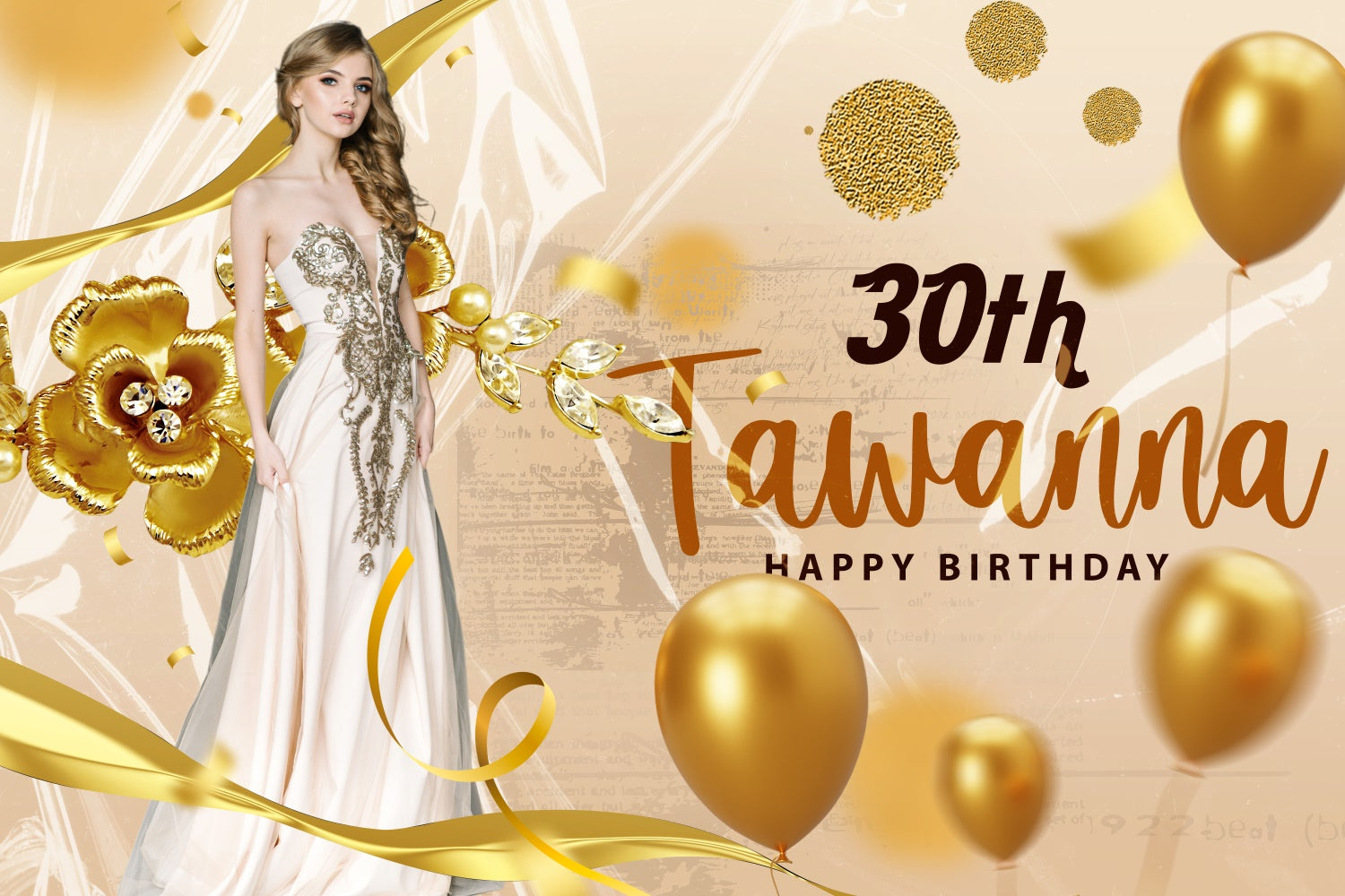 Customized Birthday Backdrop Elegant Gold Floral Balloon Backdrop BRP3-259