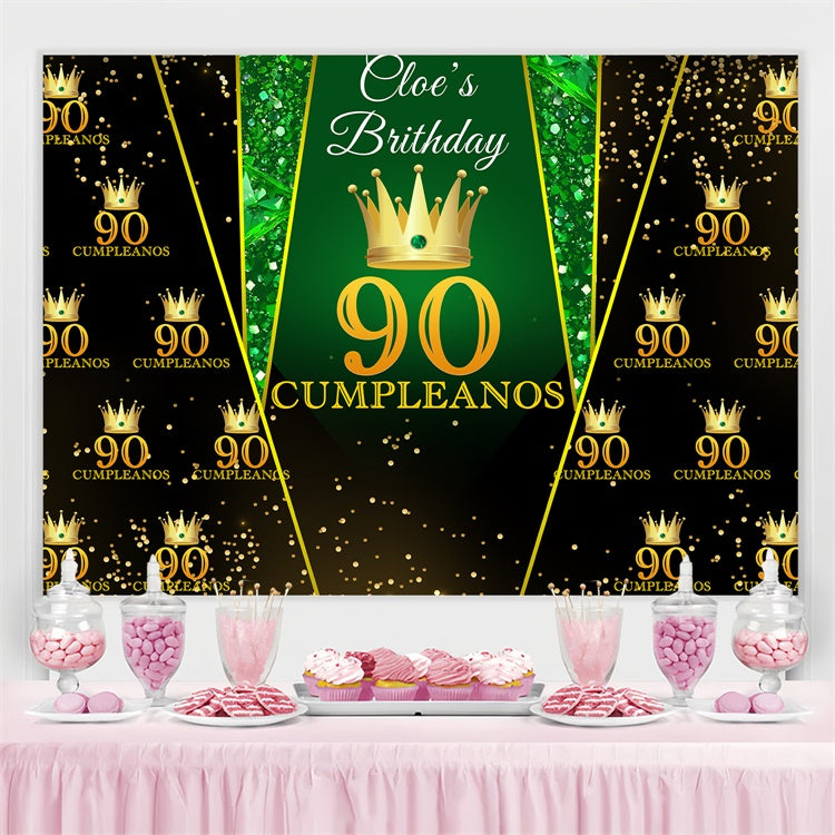 Customized Backdrop For Birthday Emerald Crown Golden 90th Backdrop BRP3-261
