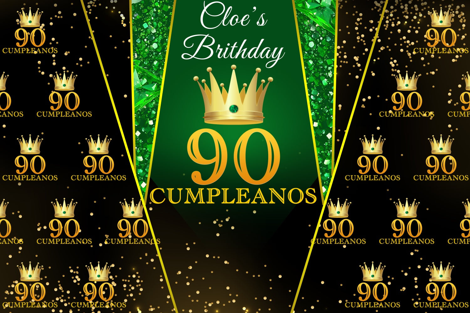 Customized Backdrop For Birthday Emerald Crown Golden 90th Backdrop BRP3-261