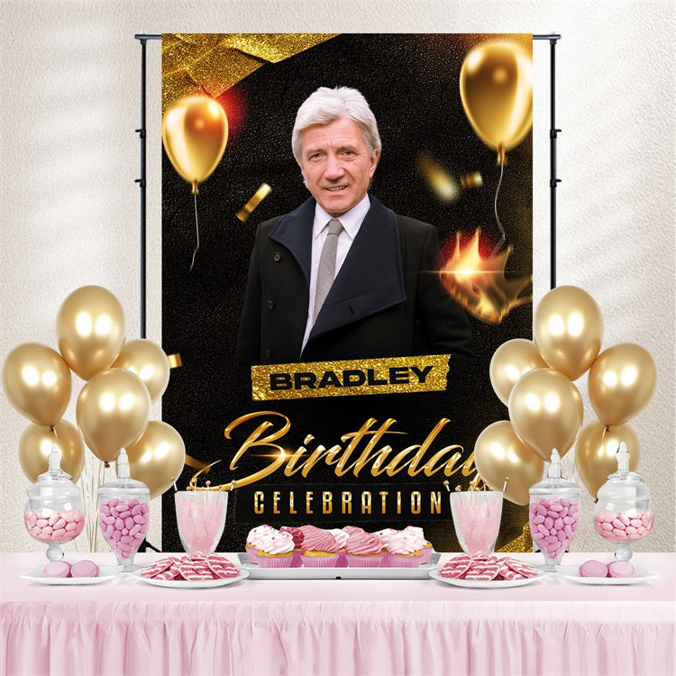 Custom Made Birthday Backdrops Classic Golden Balloon Backdrop BRP3-262