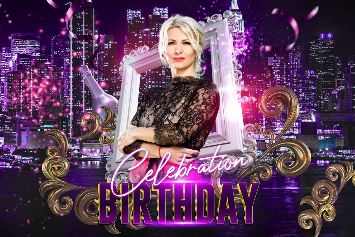 Personalized Backdrop For Birthday Glamorous City Night Backdrop BRP3-263
