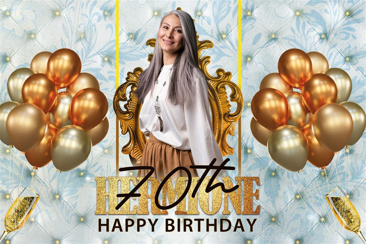Personalized 70th Birthday Backdrop Soft Blue Vintage Backdrop BRP3-264