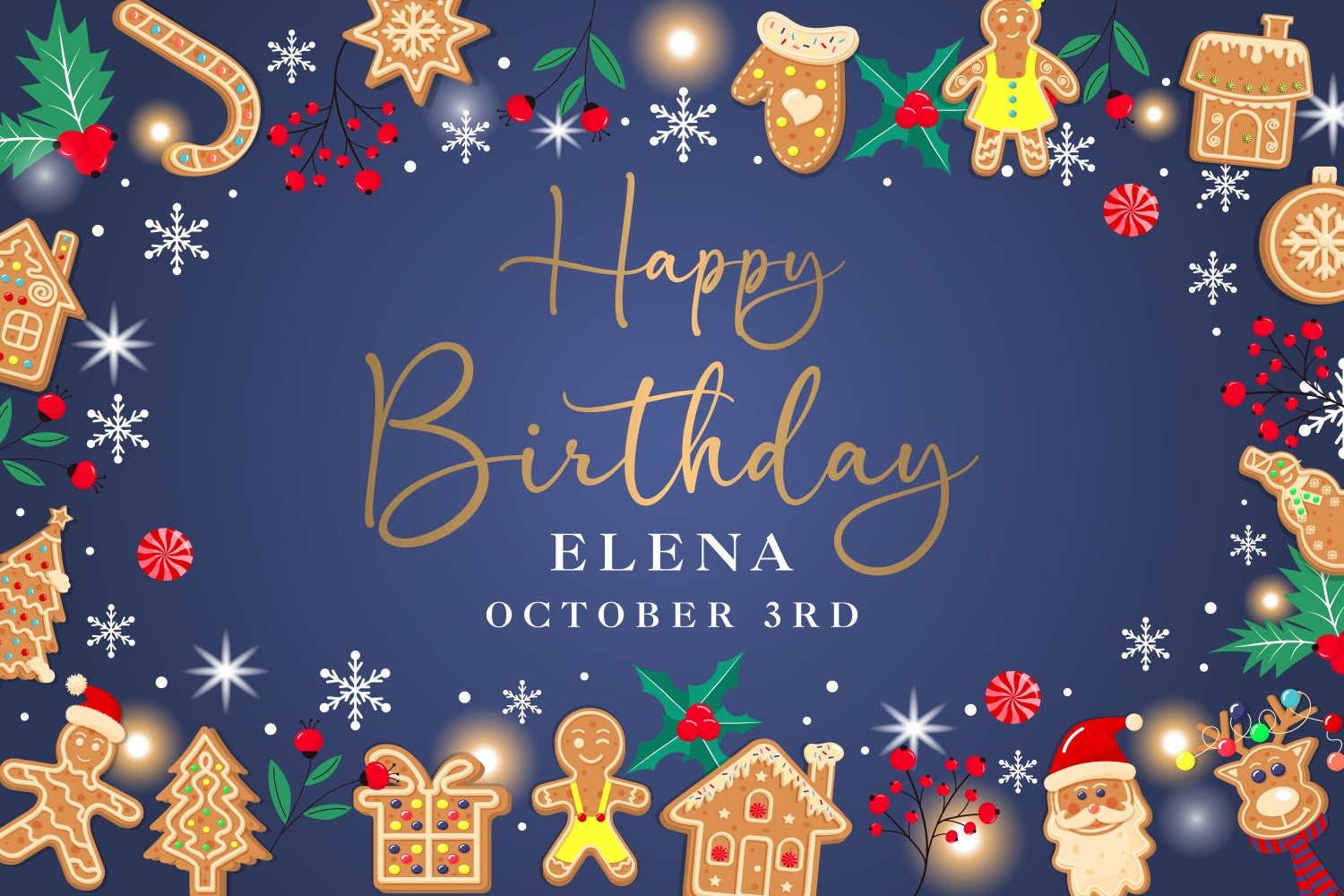 Personalized Birthday Backdrops Christmas Cookie Style Backdrop BRP3-267