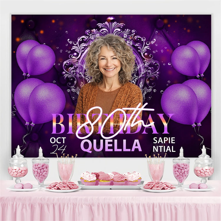 Personalized Birthday Backdrops Purple Luxury Balloon 80th Backdrop BRP3-271