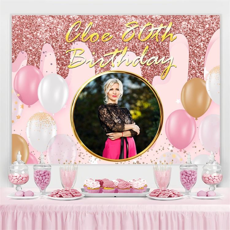 Customized Backdrop For Birthday Pink Sparkle Balloons 80th Backdrop BRP3-273