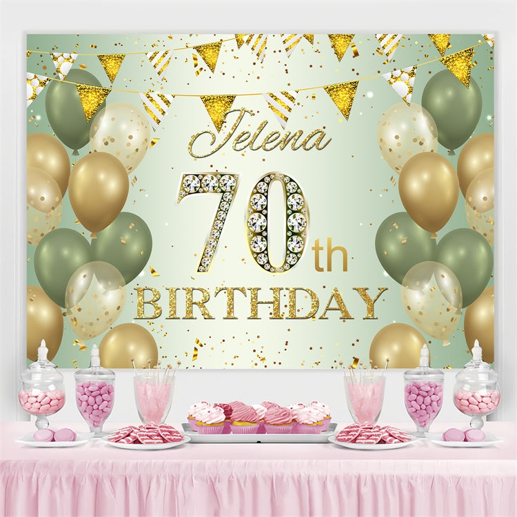 Custom Happy Birthday Backdrop Green Gold Confetti Balloon Backdrop BRP3-274
