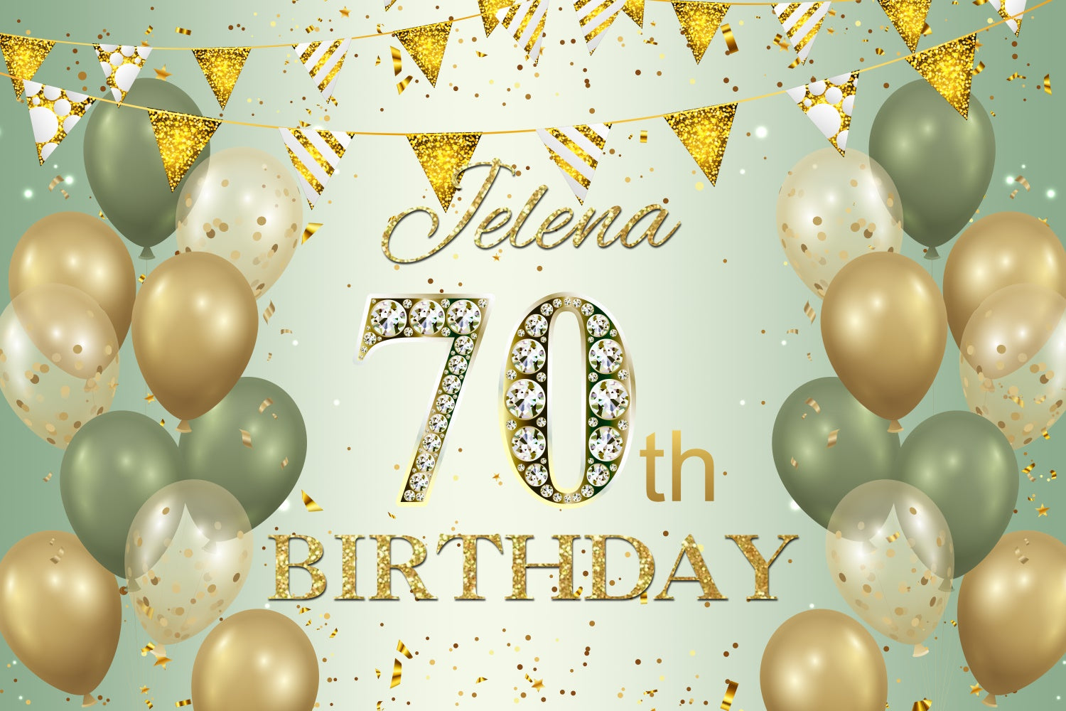 Custom Happy Birthday Backdrop Green Gold Confetti Balloon Backdrop BRP3-274