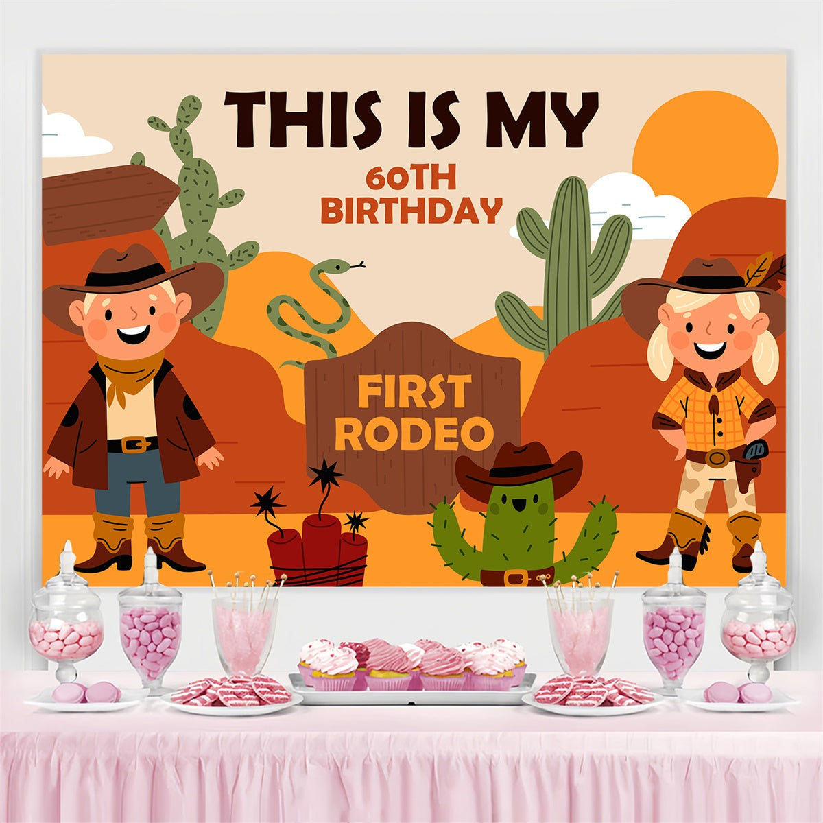 Personalized 60th Birthday Backdrop Western Cowboy Adventure Backdrop BRP3-33