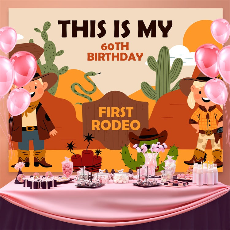 Personalized 60th Birthday Backdrop Western Cowboy Adventure Backdrop BRP3-33