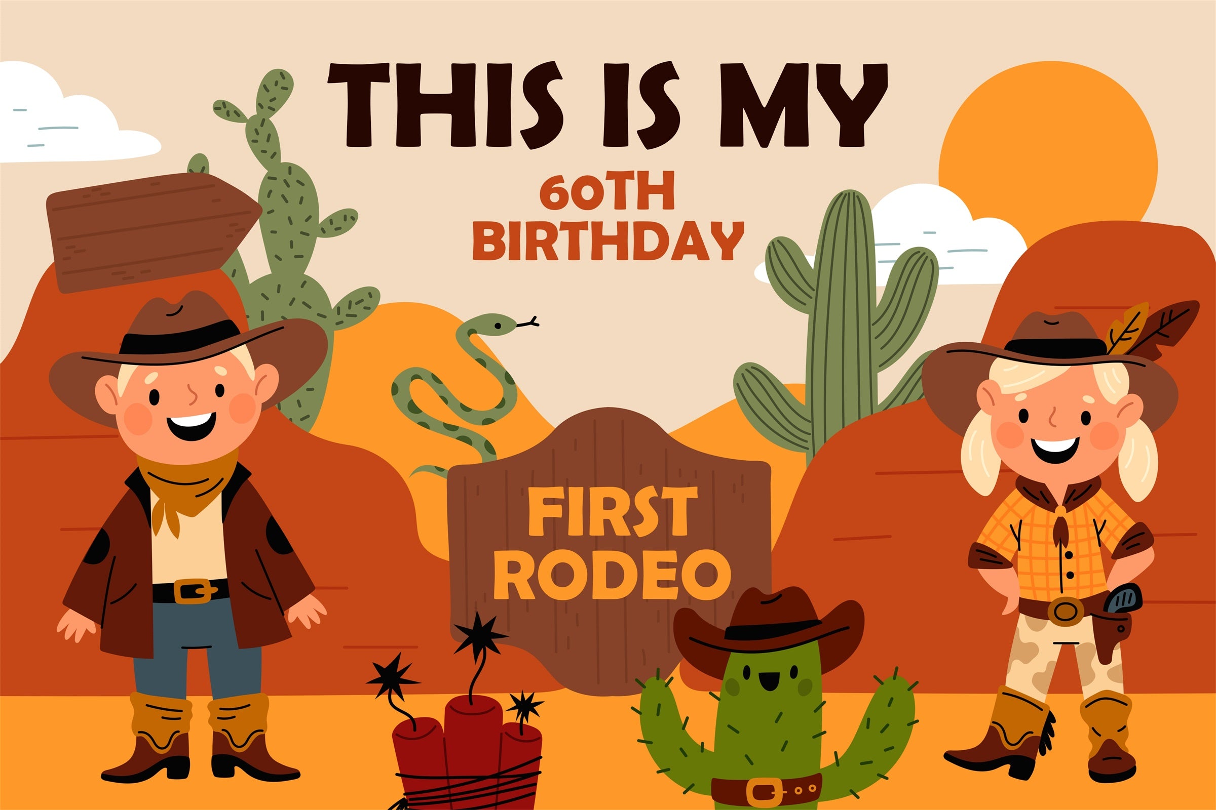 Personalized 60th Birthday Backdrop Western Cowboy Adventure Backdrop BRP3-33