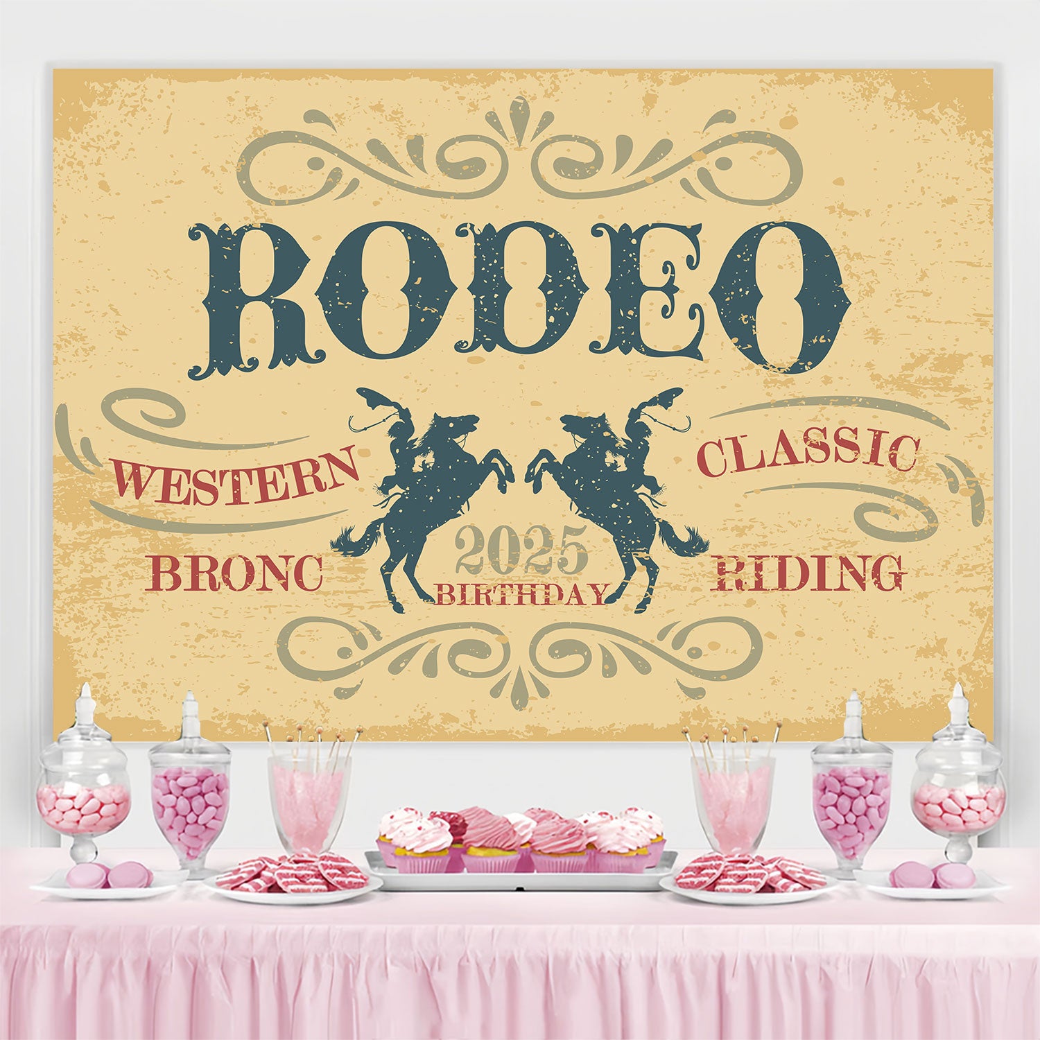 Custom Birthday Party Backdrop Vintage Rodeo Cowboy Backdrop BRP3-34