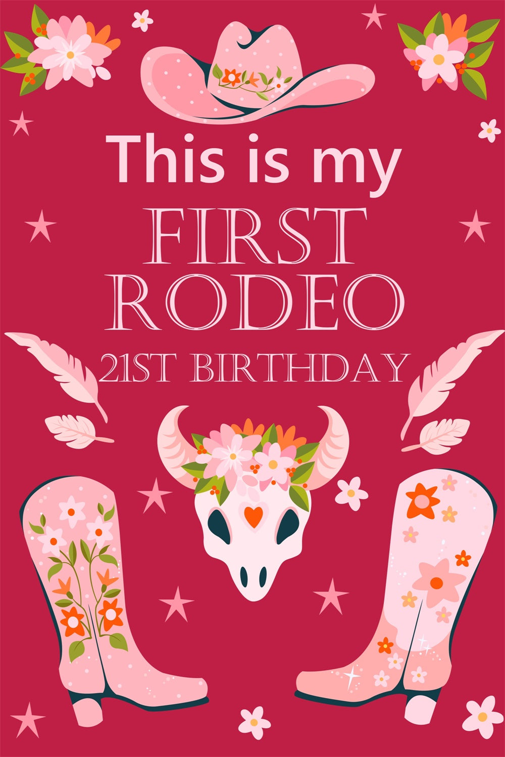 Personalised 21st Birthday Backdrop Cowgirl Boots Party Backdrop BRP3-38
