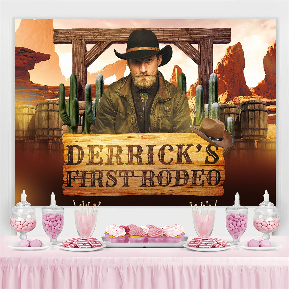 Personalized Backdrop For Birthday Cactus Rustic Cowboy Backdrop BRP3-42