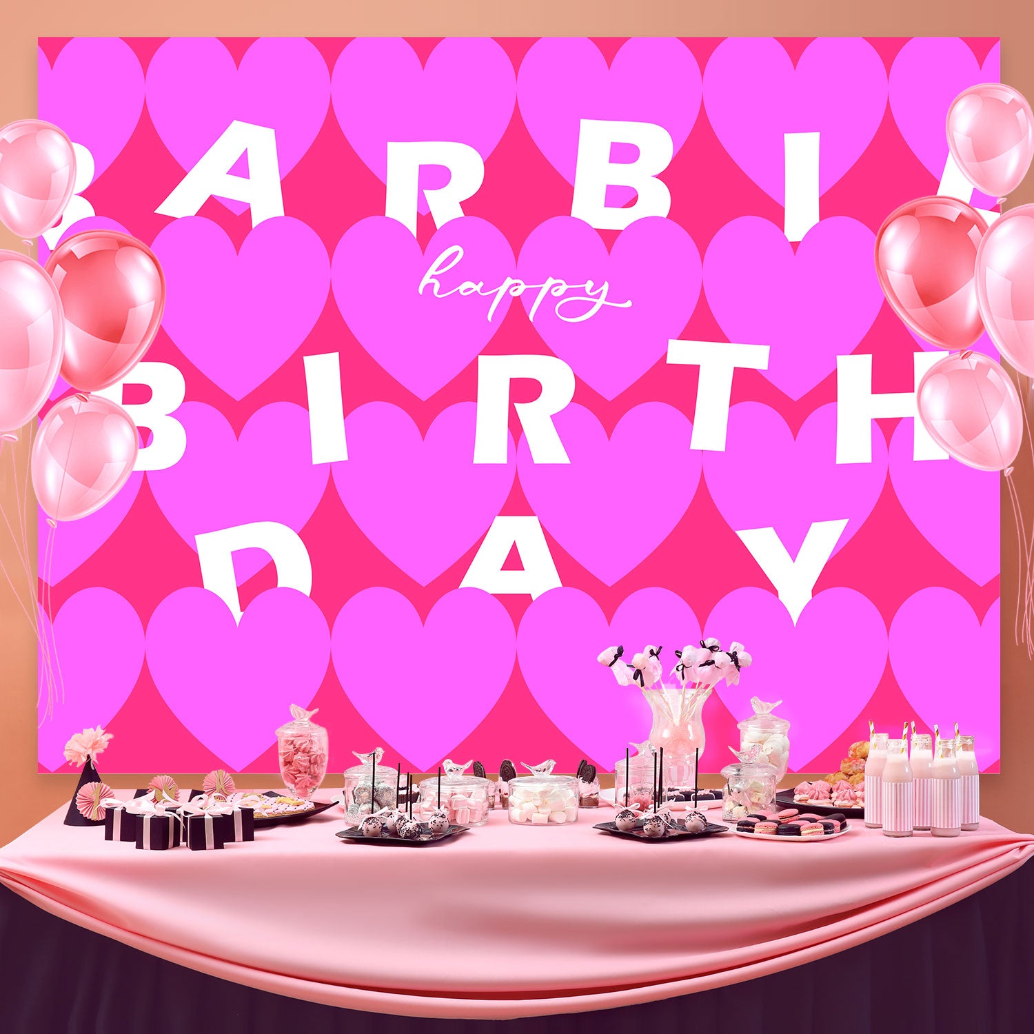 Customize Backdrop For Birthday Glam Pink Hearts Backdrop BRP3-47